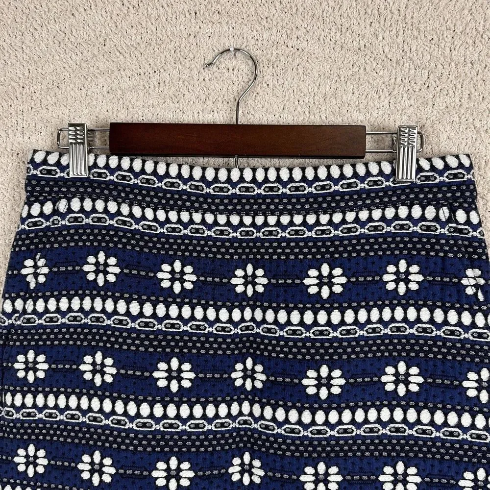 J. Crew Skirt Womens 6 Blue Floral Jacquard Lined Pencil Mini Back Zip Pockets - Picture 6 of 15